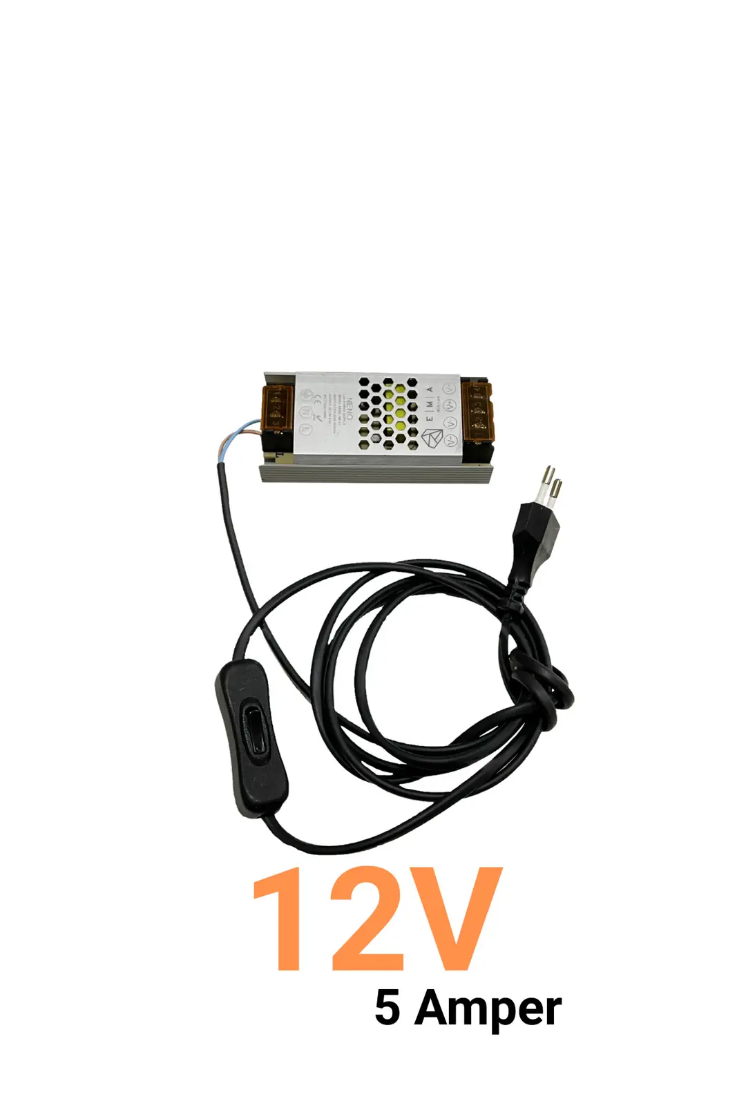 12V 5A Ultra Slim LED Trafo Anahtarlı Fişli 60W - ek resim
